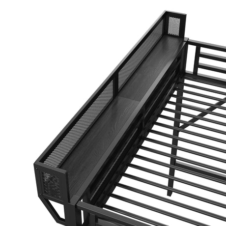 Twin Metal Loft Bed With Stairs Storage Shelves - Omega Lifestyles