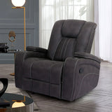 Transitional Dark Gray Fabric Glider Recliner With Cup Holders - Omega Lifestyles