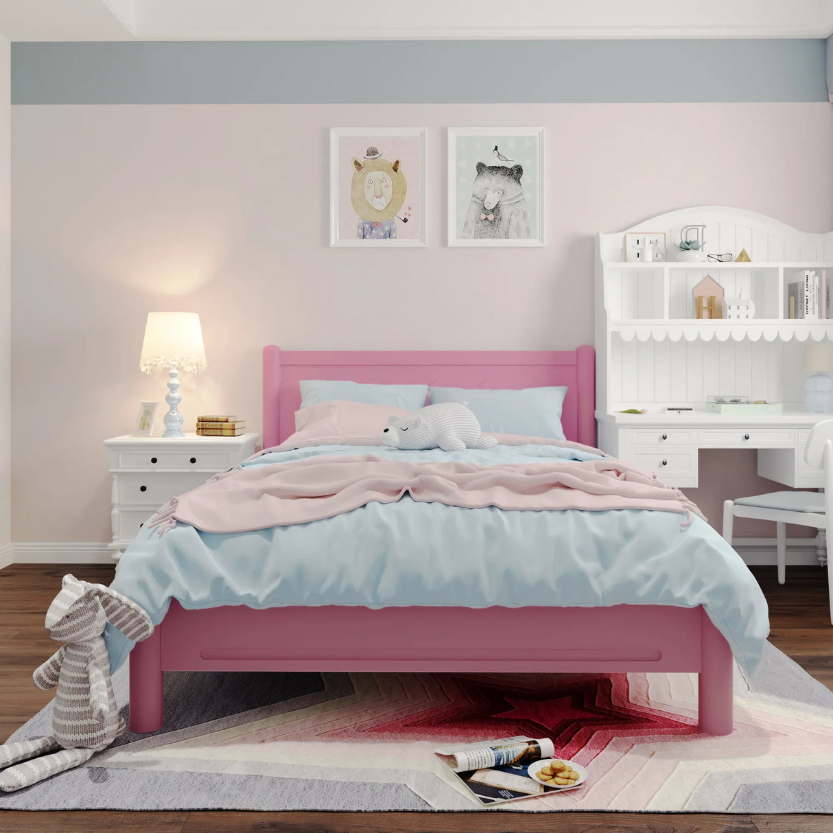 Queen Pink Solid Wood Platform Bed Frame - Omega Lifestyles