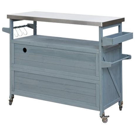Farmhouse Solid Fir Wood Outdoor Kitchen Island Cart - Omega Lifestyles
