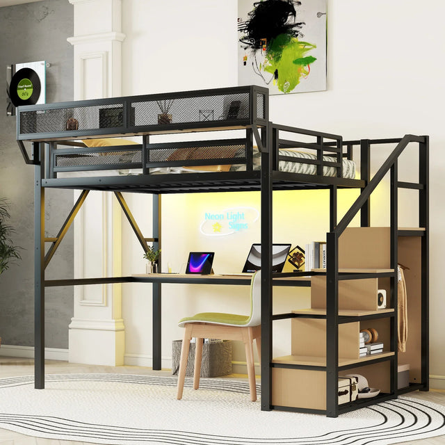 Full Metal Full Size Loft Bed With Desk Charging Station - Omega Lifestyles