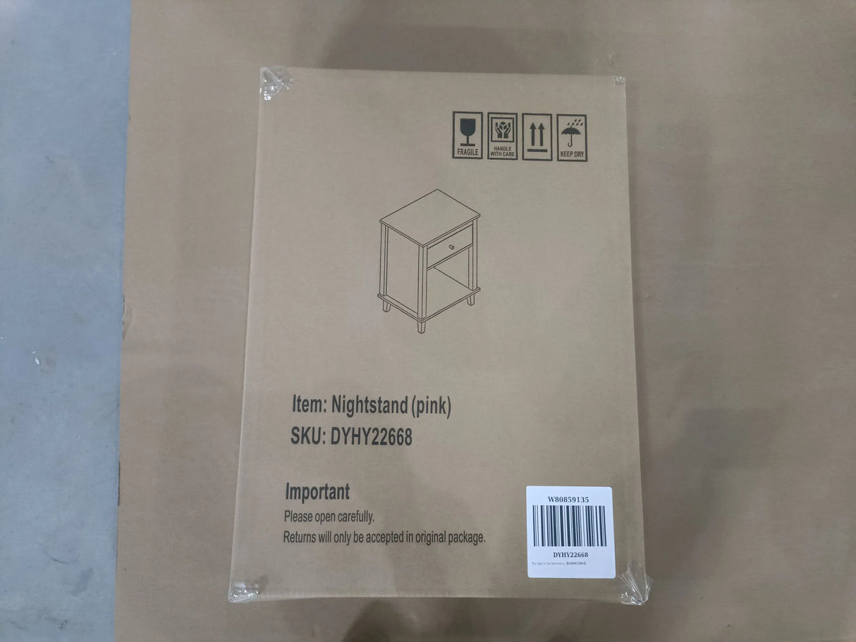 Pink MDF Wooden Nightstand With Drawer And Shelf - Omega Lifestyles