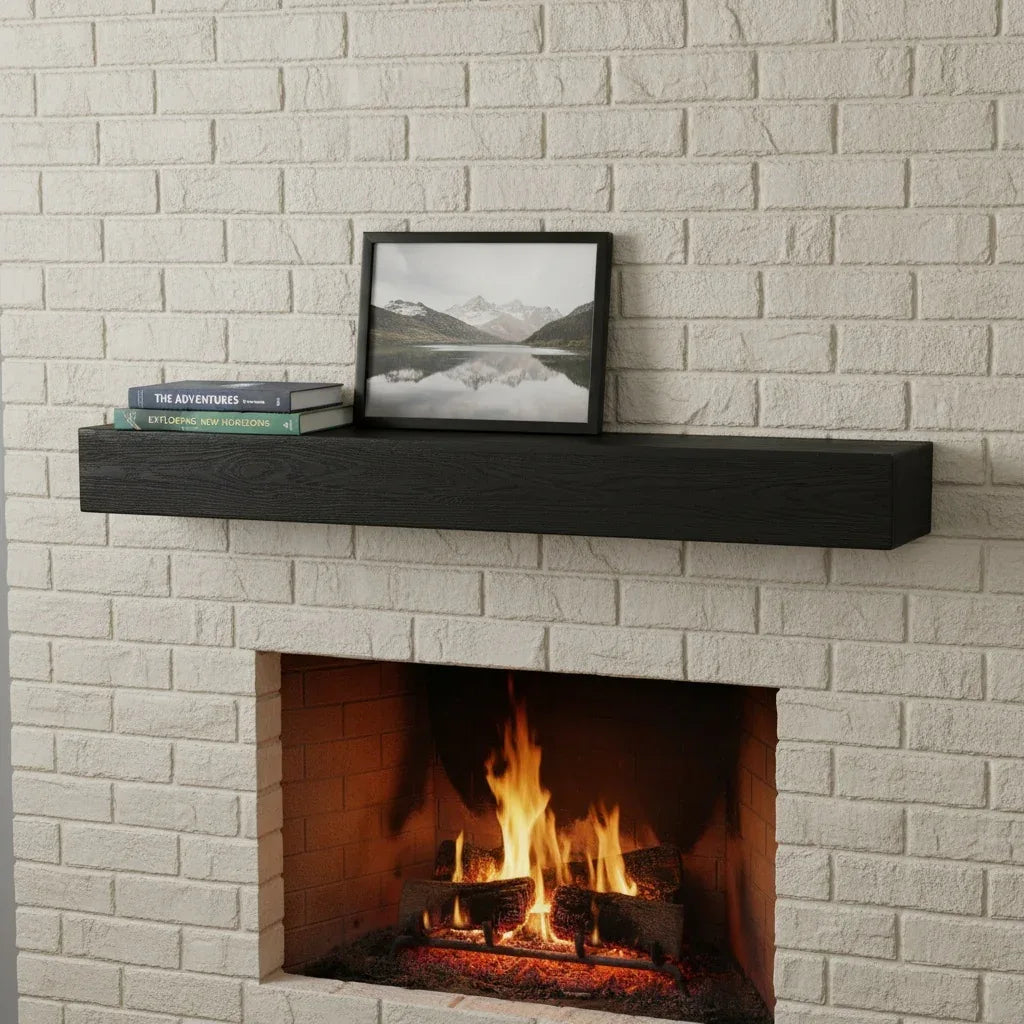 Western Red Cedar 48-Inch Embossed Fireplace Mantel Shelf - Omega Lifestyles