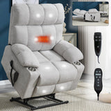 Beige Chenille Power Lift Recliner Chair With Massage Heating - Omega Lifestyles