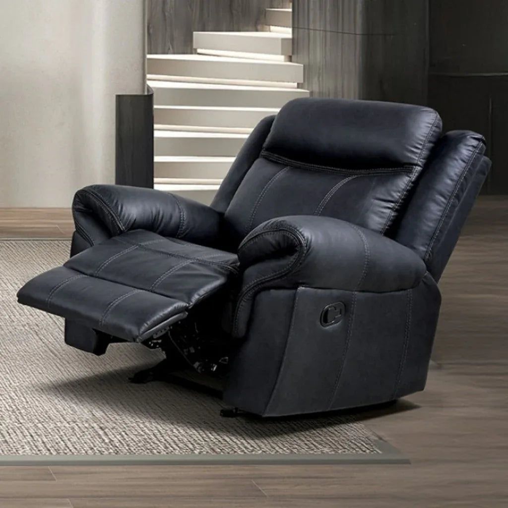 Transitional Black Faux Leather Glider Recliner Chair - Omega Lifestyles