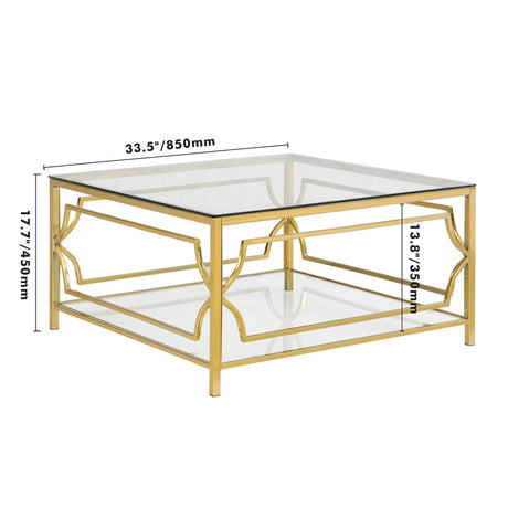 Modern Square Glass Coffee Table With Gold Metal Frame - Omega Lifestyles