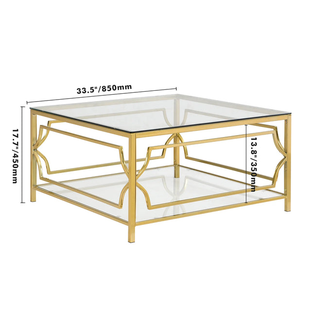 Modern Square Glass Coffee Table With Gold Metal Frame - Omega Lifestyles