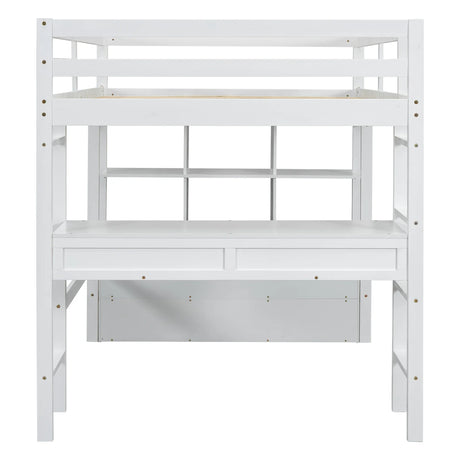 Full White Pine Full Loft Bed With Built-In Desk - Omega Lifestyles