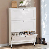 Ancient White MDF Narrow Entryway Shoe Storage Cabinet - Omega Lifestyles