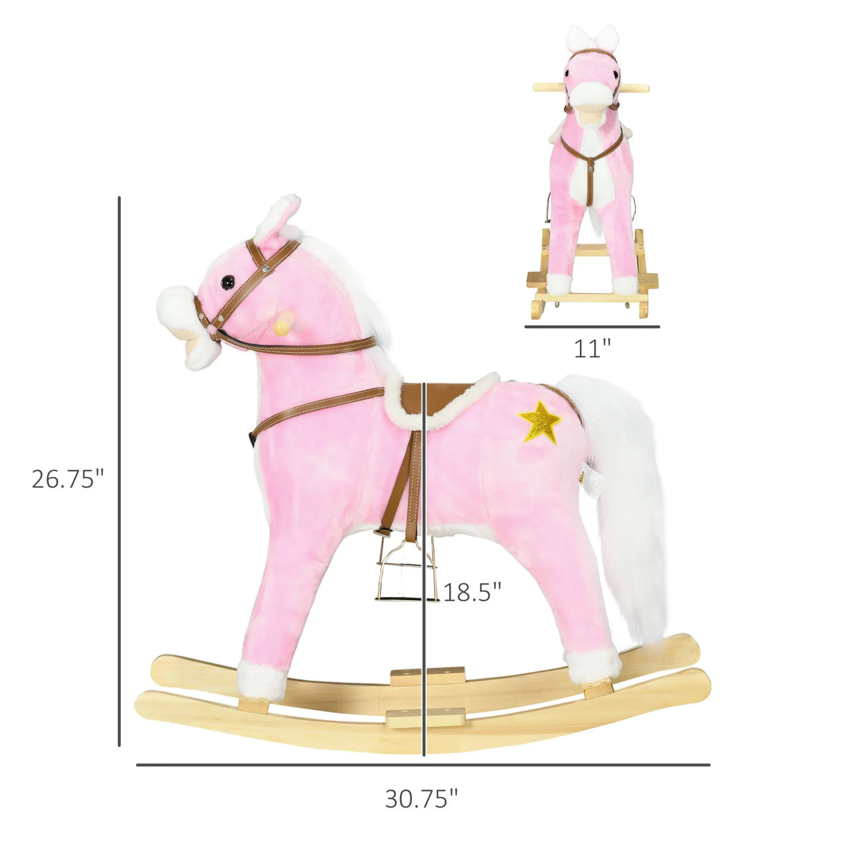 Plush Interactive Wooden Rocking Horse With Sound - Omega Lifestyles