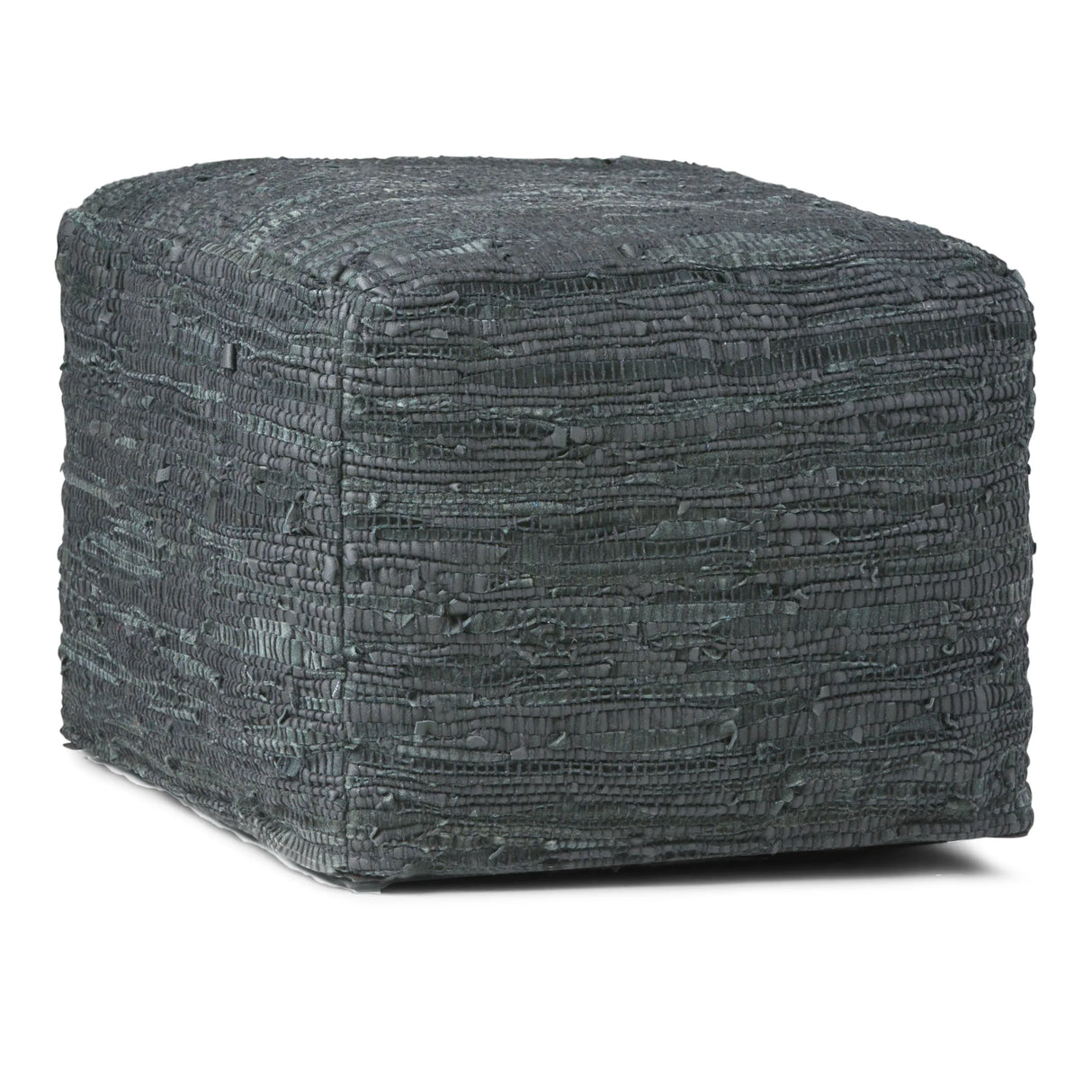 Handcrafted Grey Buffalo Leather Square Pouf Stool - Omega Lifestyles