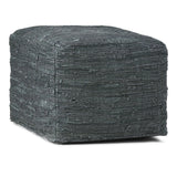 Handcrafted Grey Buffalo Leather Square Pouf Stool - Omega Lifestyles