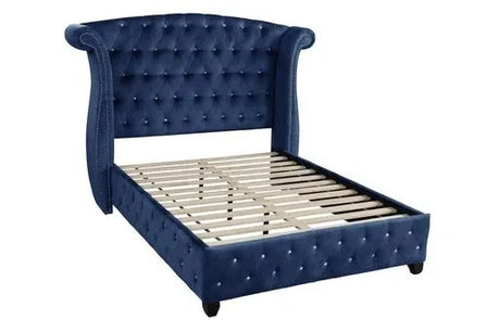 Modern Crystal Tufted Upholstered Velvet Queen Bed Frame - Omega Lifestyles