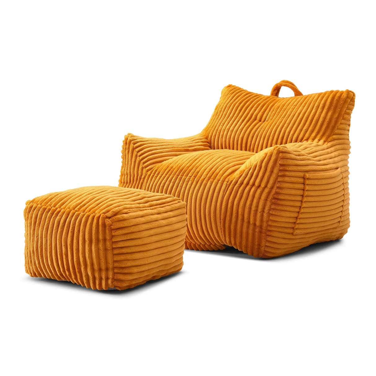 Giant Corduroy Bean Bag Chair With Armrests And Footstool - Omega Lifestyles