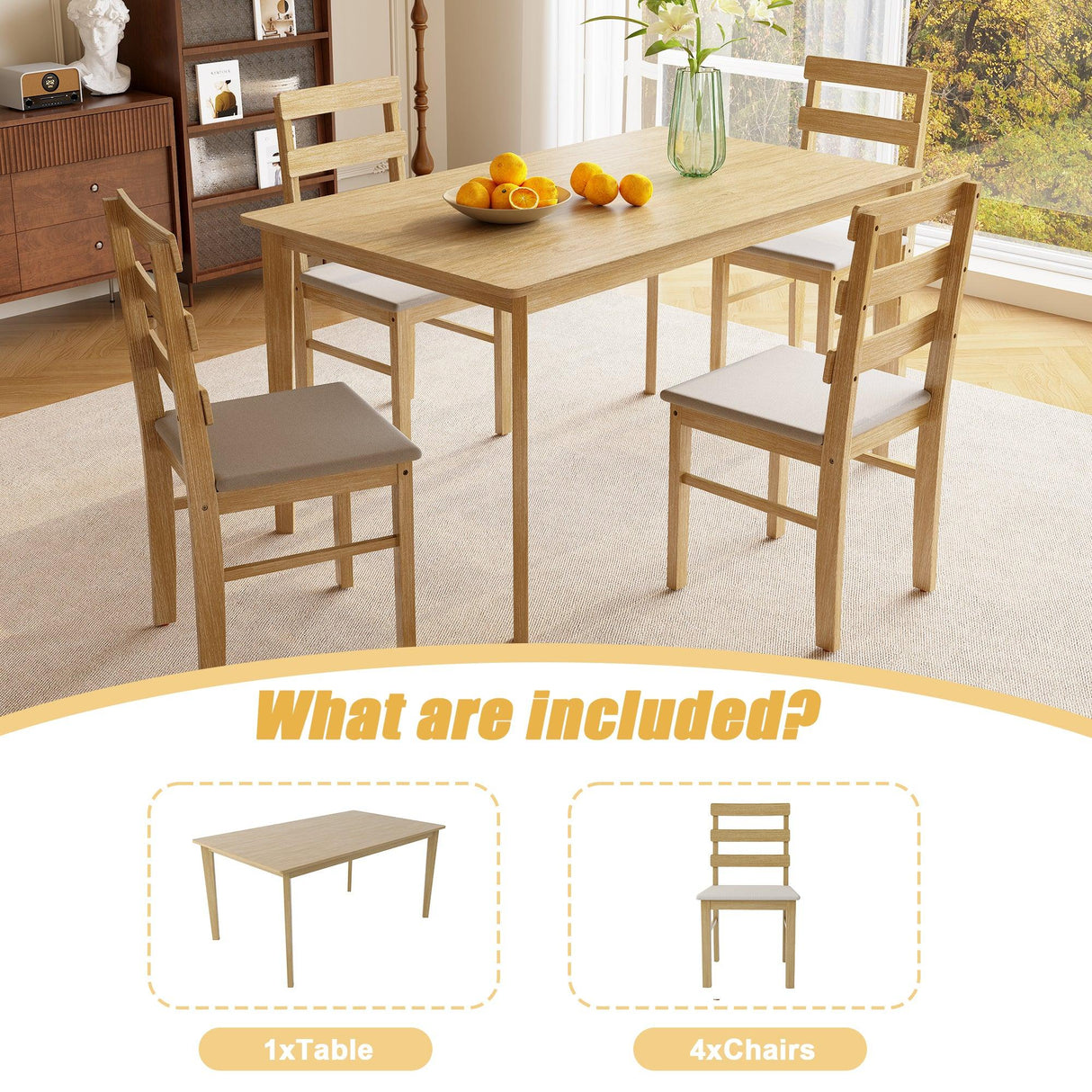 Solid Wood Natural Finish Dining Table And Chair Set - Omega Lifestyles