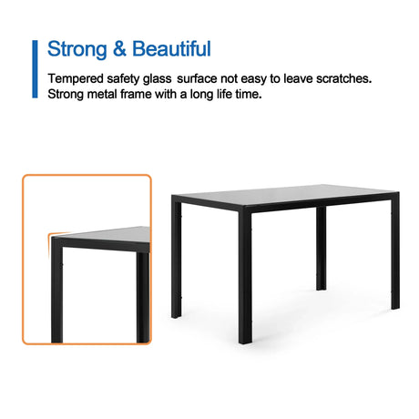 Black Tempered Glass Metal Frame Dining Table For Four - Omega Lifestyles