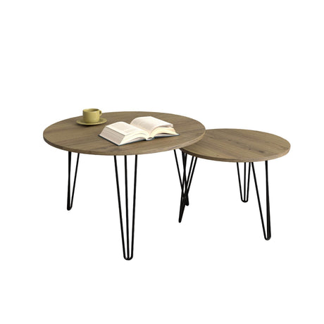 Set of 2 Rustic Brown Round Nesting Coffee Tables - Sleep Galleria