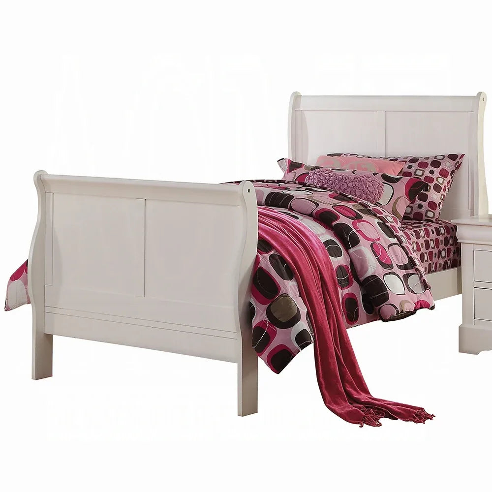 Full White Synthetic Wood Sleigh Bed Frame - Omega Lifestyles