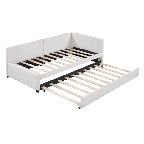 Upholstered Twin Daybed With Linen Fabric Trundle - Omega Lifestyles