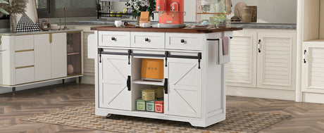 Farmhouse Kitchen Island Rolling Cart With Power Outlet - Omega Lifestyles