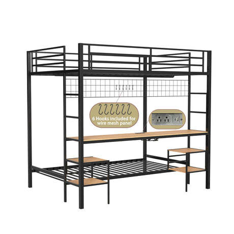 Full Over Twin Metal Bunk Bed With Desk Charging Station - Omega Lifestyles
