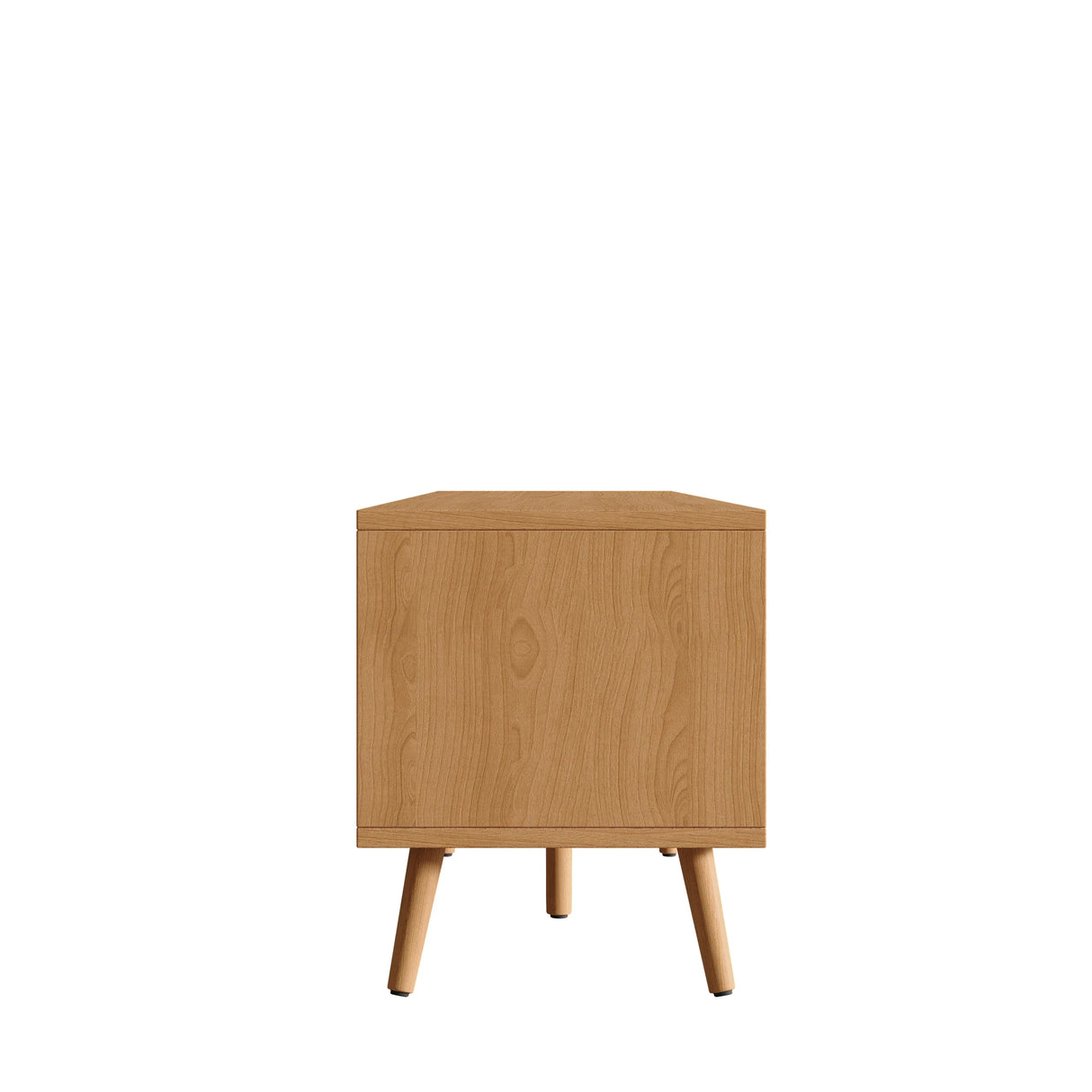 70-Inch Modern Natural Wood TV Stand With Rattan Doors - Omega Lifestyles