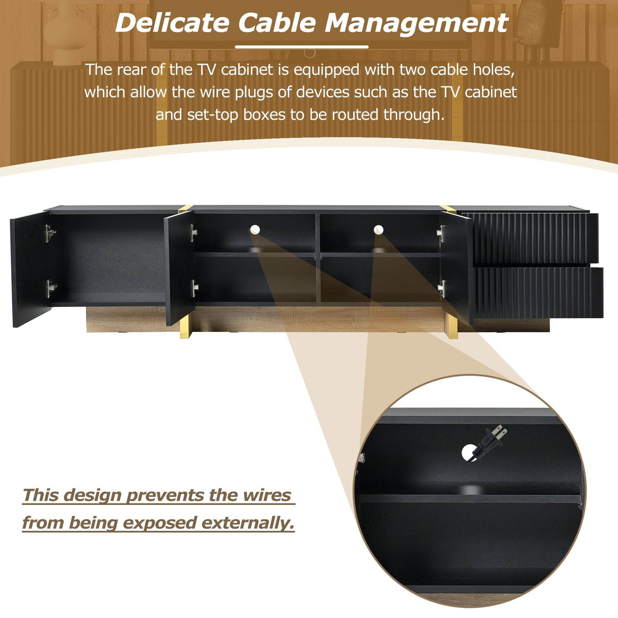 Luxury Fluted Black And Gold TV Stand With Storage - Sleep Galleria