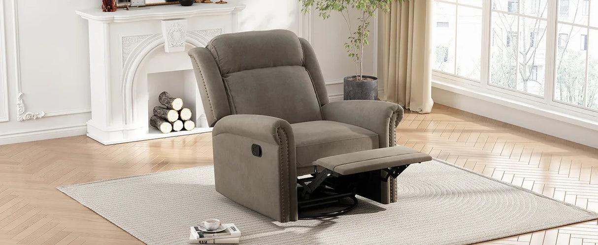 Light Brown Velvet 360° Swivel Adjustable Backrest Recliner - Omega Lifestyles
