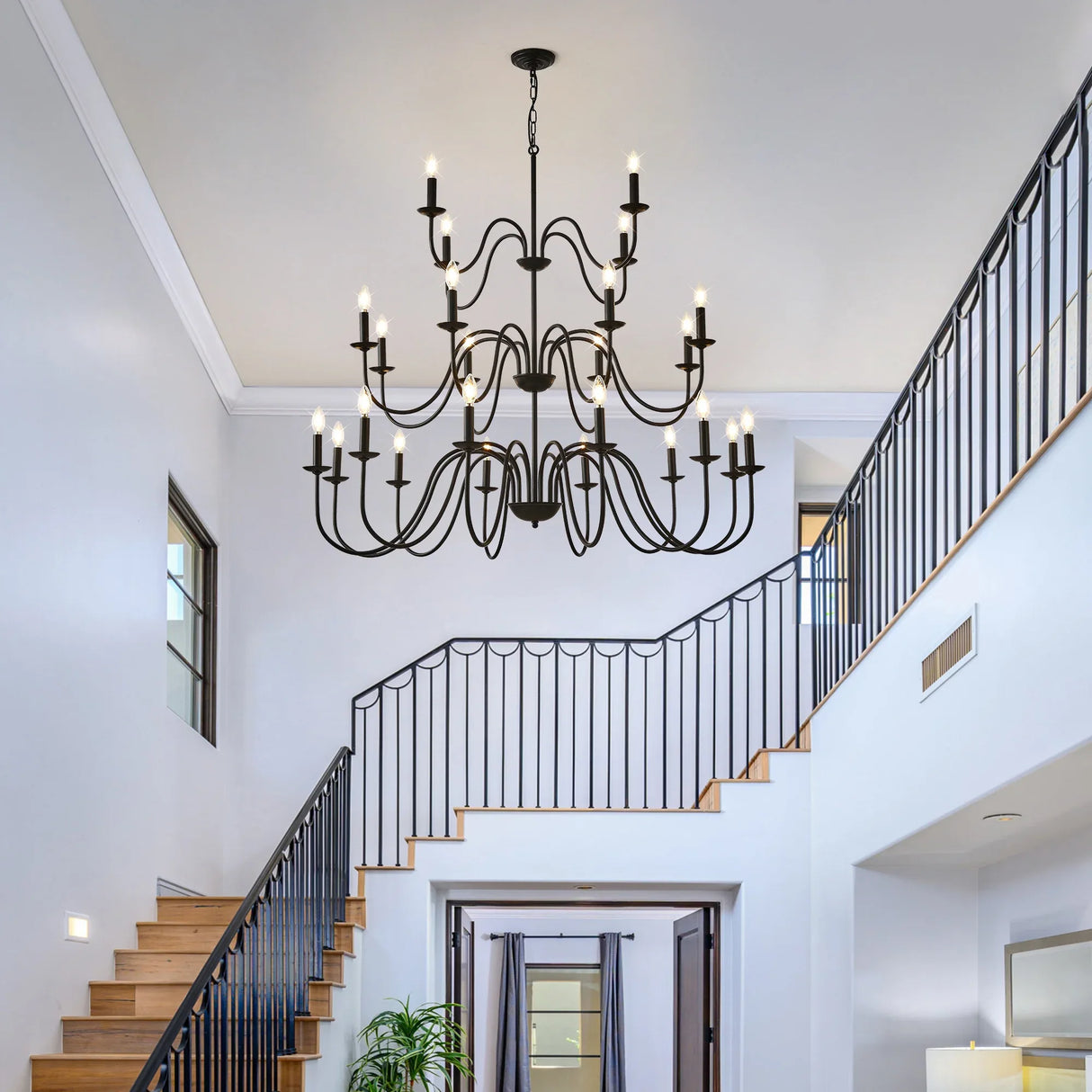 Farmhouse 24-Light Matte Black Metal Chandelier - Omega Lifestyles