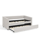 Twin Upholstered Linen Daybed With Functional Trundle - Omega Lifestyles