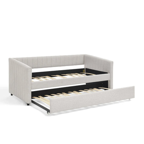 Twin Upholstered Linen Daybed With Functional Trundle - Omega Lifestyles