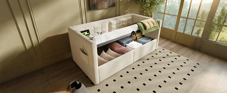 Twin Beige Velvet Upholstered Hydraulic Storage Bed Frame - Omega Lifestyles