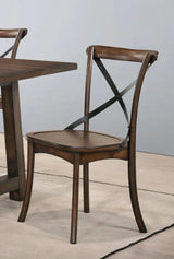 Set Of 2 Dark Oak Industrial Metal Frame Side Chairs - Omega Lifestyles
