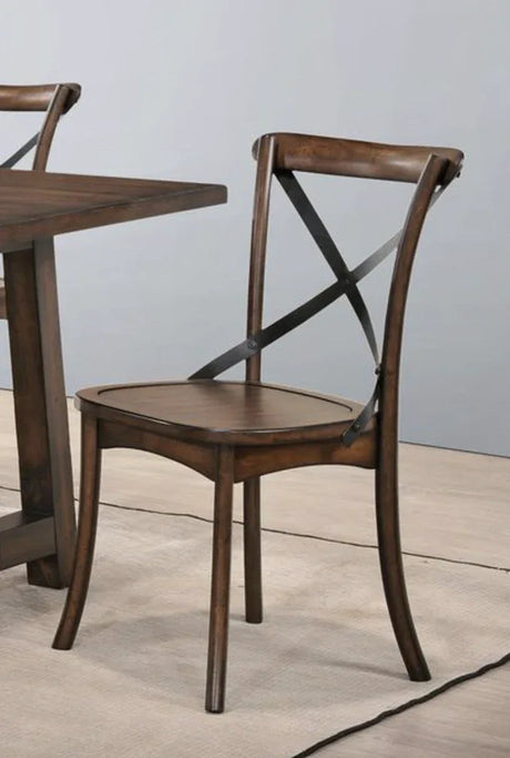 Set Of 2 Dark Oak Industrial Metal Frame Side Chairs - Omega Lifestyles
