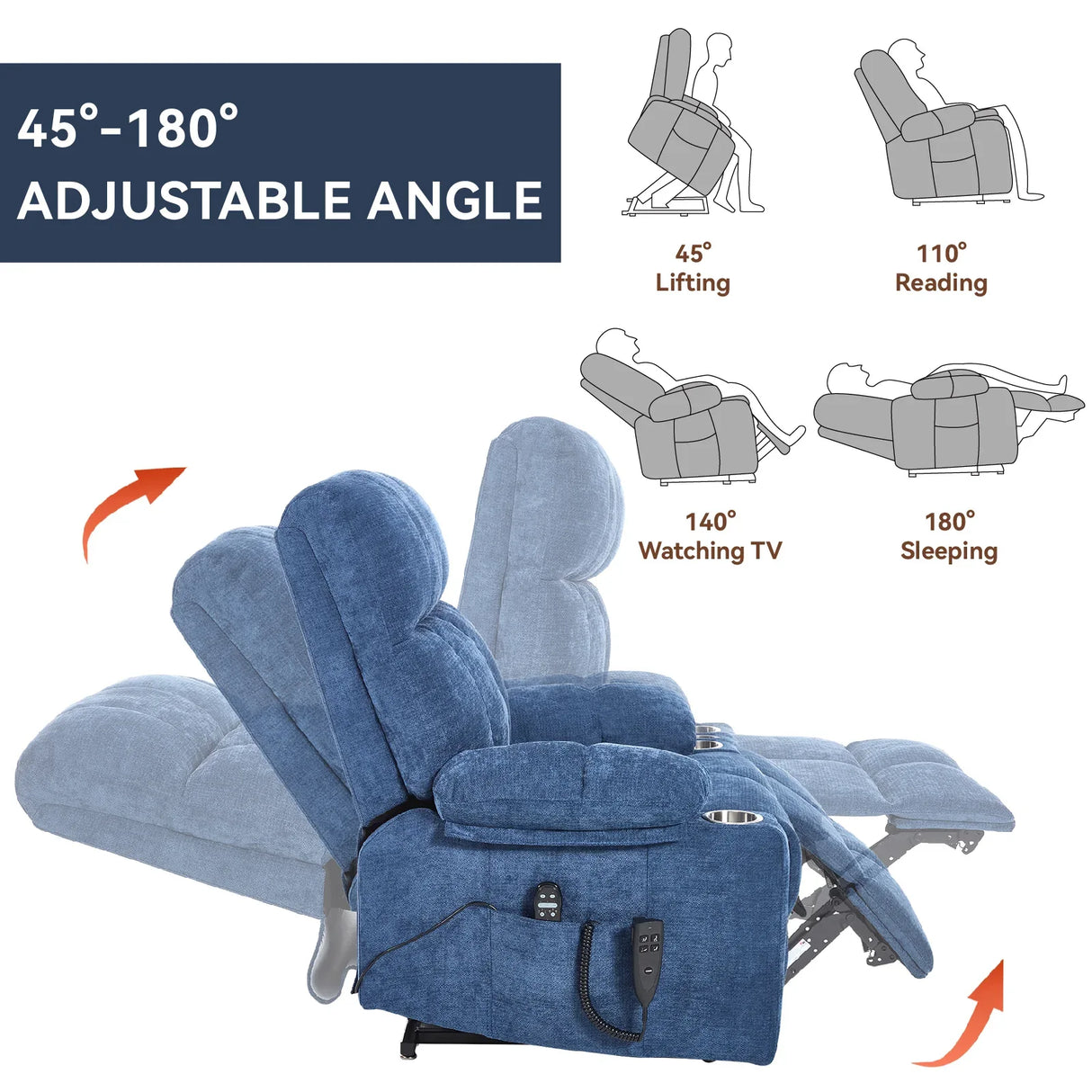 Blue Medium-Firm Power Lift Recliner Chair With Massage - Omega Lifestyles