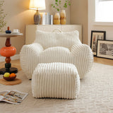 Giant Corduroy Bean Bag Chair With Armrests Footstool - Omega Lifestyles