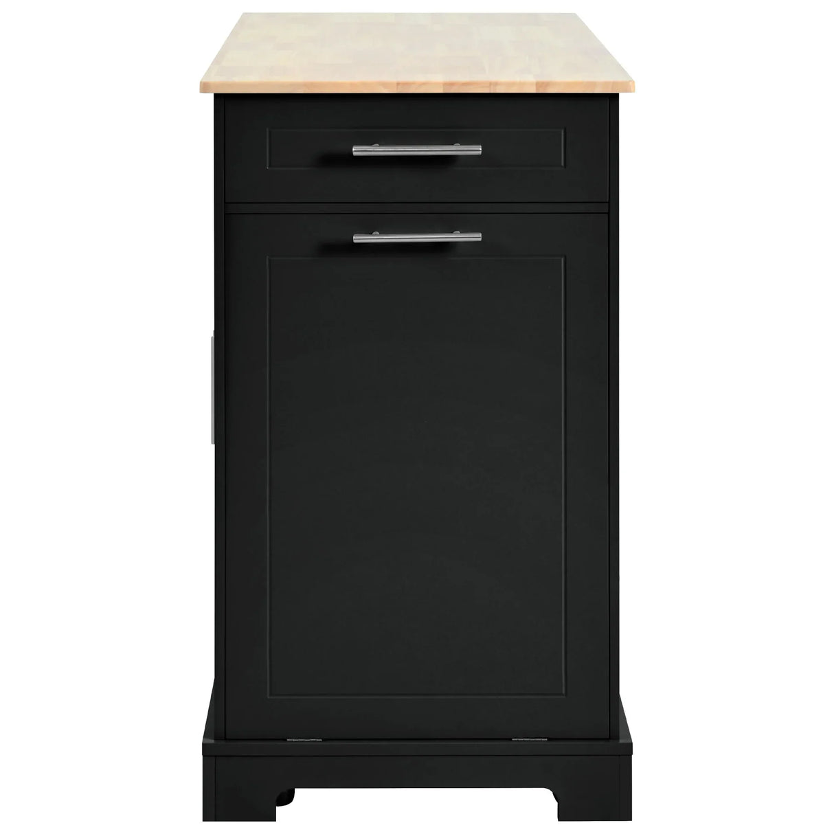 Fluted Rubber Wood Kitchen Island With Trash Can Cabinet - Omega Lifestyles