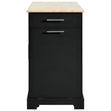Fluted Rubber Wood Kitchen Island With Trash Can Cabinet - Omega Lifestyles