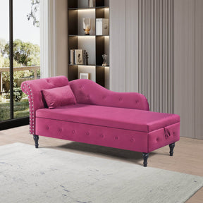 Velvet Upholstered Medium Firm Storage Chaise Lounge Bench - Omega Lifestyles