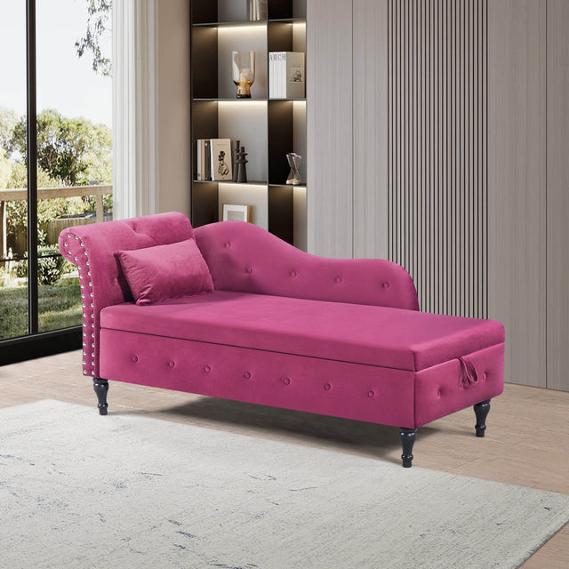 Velvet Upholstered Medium Firm Storage Chaise Lounge Bench - Omega Lifestyles