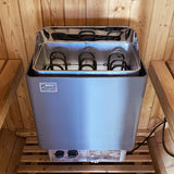 Metal Stove Heated Carbonized Spruce Wood Sauna Seat - Omega Lifestyles