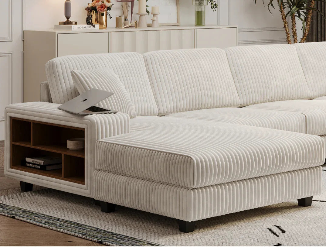 Modern Convertible U-Shaped Corduroy Fabric Sofa - Omega Lifestyles
