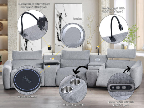 Fullar Modular Power Motion Sectional Sofa With Wireless Chargers And Speakers - Omega Lifestyles