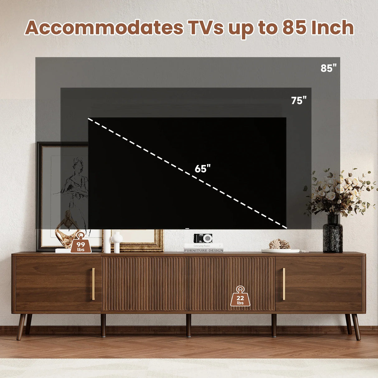 Modern Walnut Fluted Door 78-Inch TV Stand - Omega Lifestyles