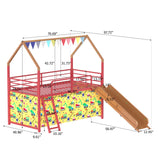 Twin Metal Junior House Loft Bed With Slide And Curtain - Omega Lifestyles