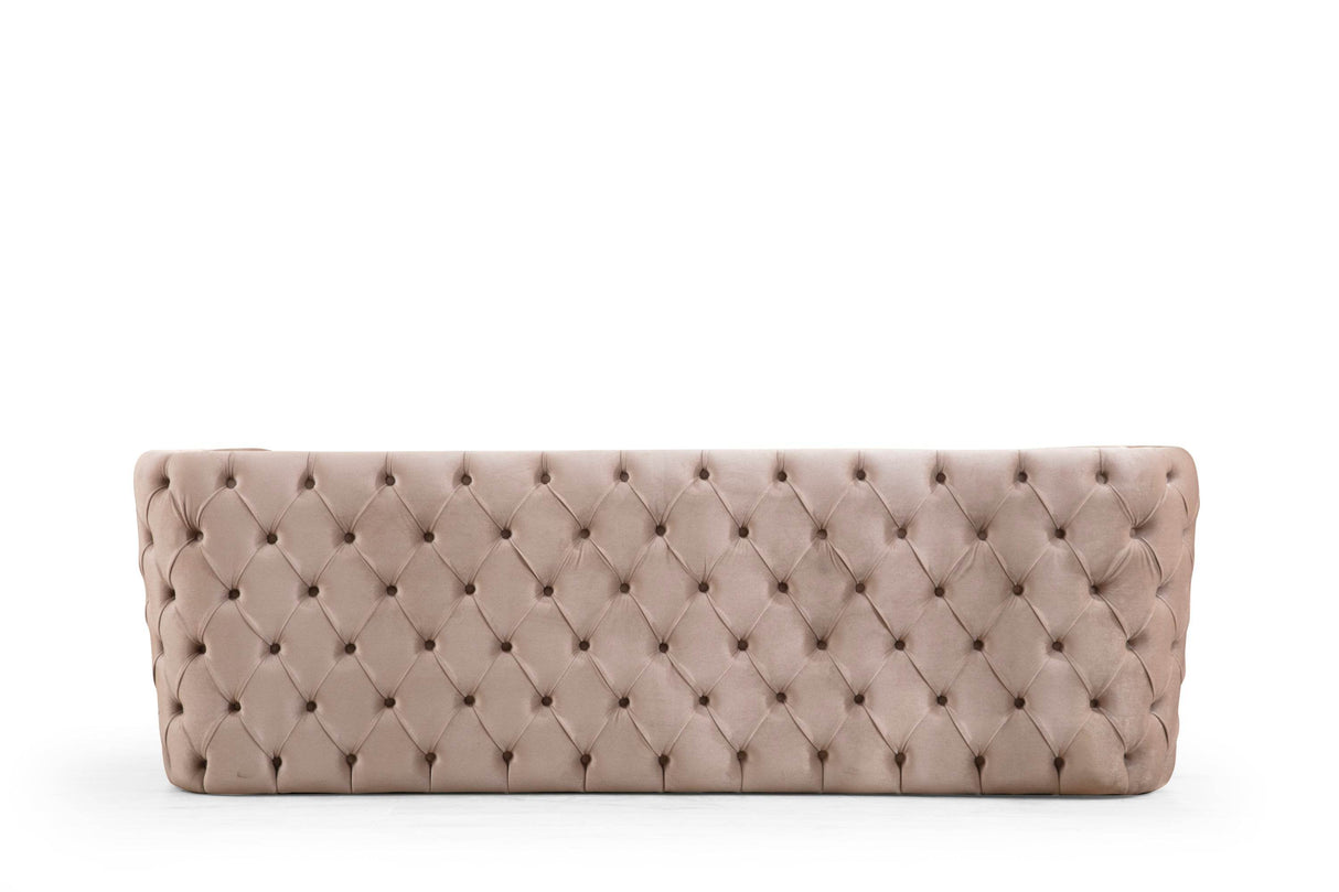 Naomi Velvet Button Tufted Firm Sofa With Gold Accents - Omega Lifestyles