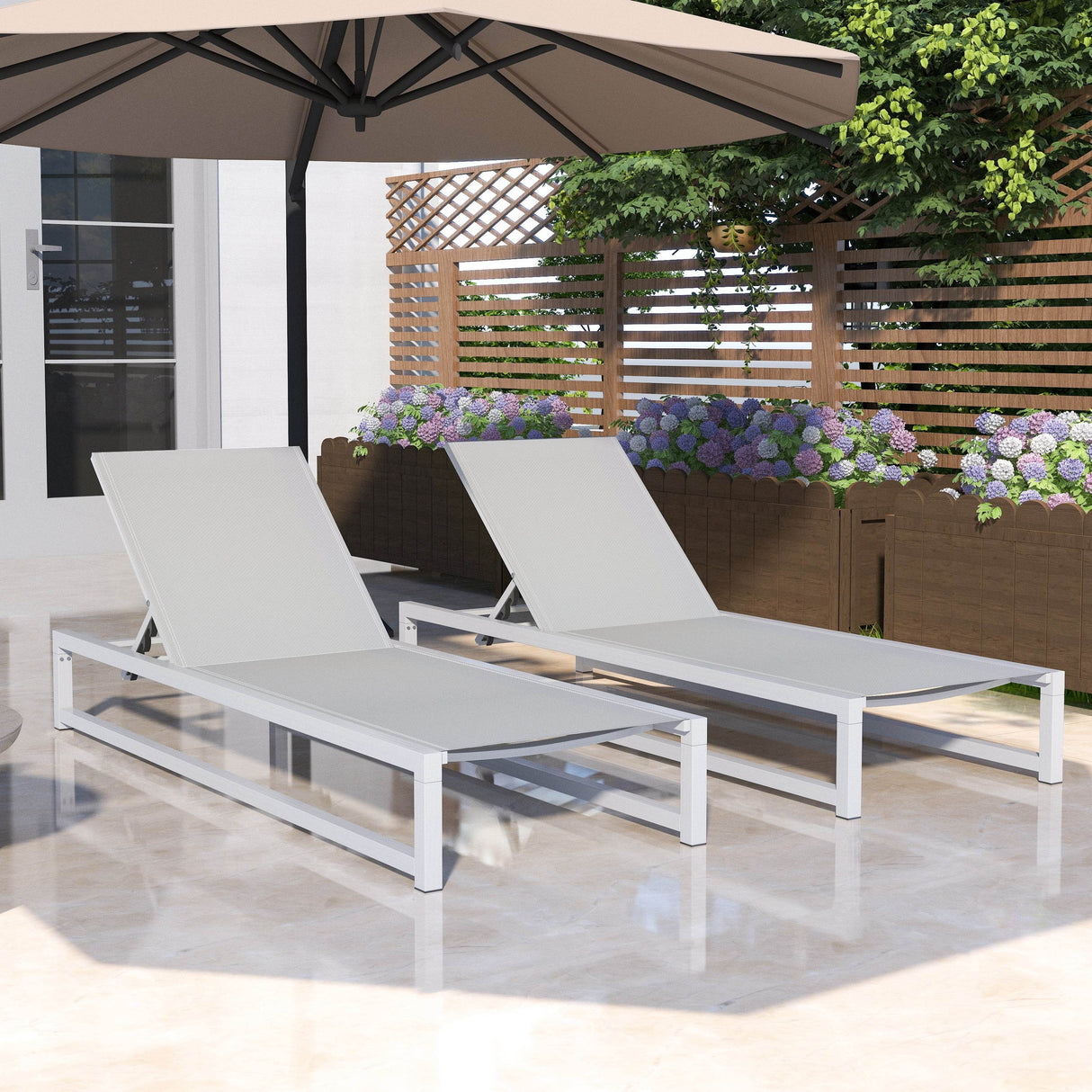 2-Piece Adjustable Outdoor Aluminum Frame Textilene Chaise Lounge