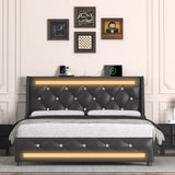 Queen Modern Upholstered Platform Bed Frame With Charging - Omega Lifestyles
