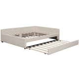 Queen Modern Upholstered Linen Platform Bed With USB Trundle - Omega Lifestyles