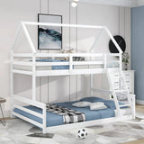 Twin Over Full Pine Wood House Bunk Bed With Ladder - Omega Lifestyles